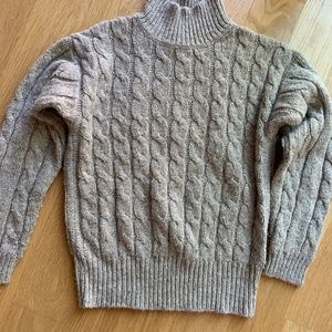 Cable Knit Mock Neck Grey Sweater